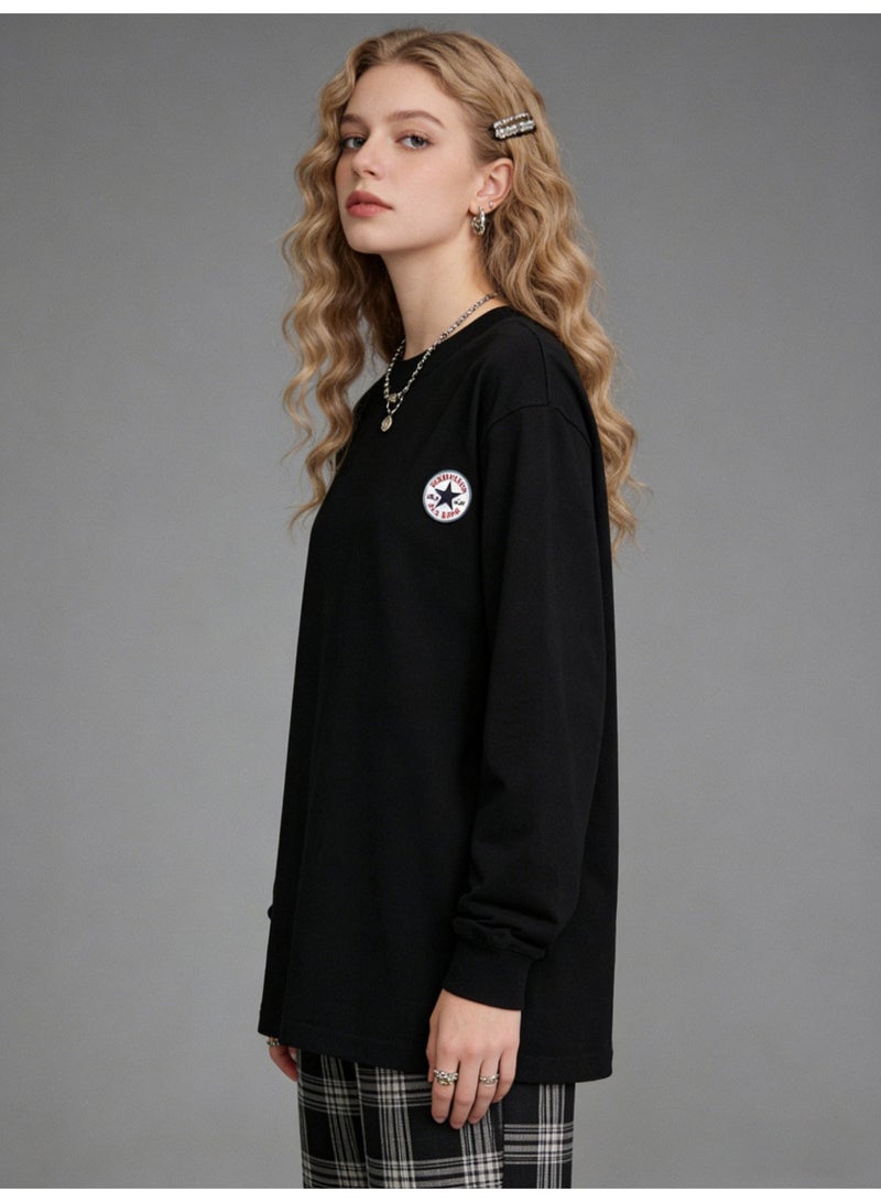 CONVERSE loose casual long-sleeved round neck T-shirt-suitable for both men and women, cotton sports shirt with logo, casual and fashionable street clothes in China. - Image 4